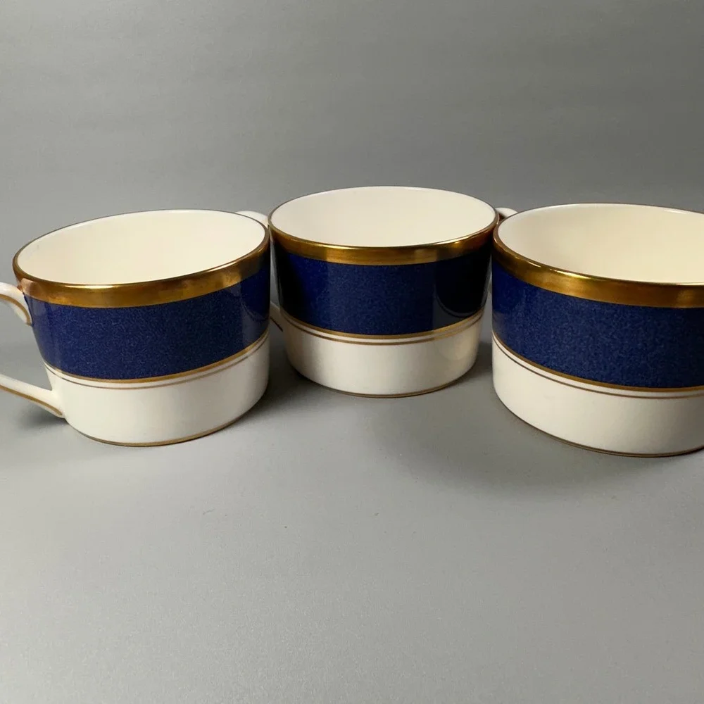 Coalport Athlone Blue‎ Bone China Coffee Cups Gold Trim England Set of 3